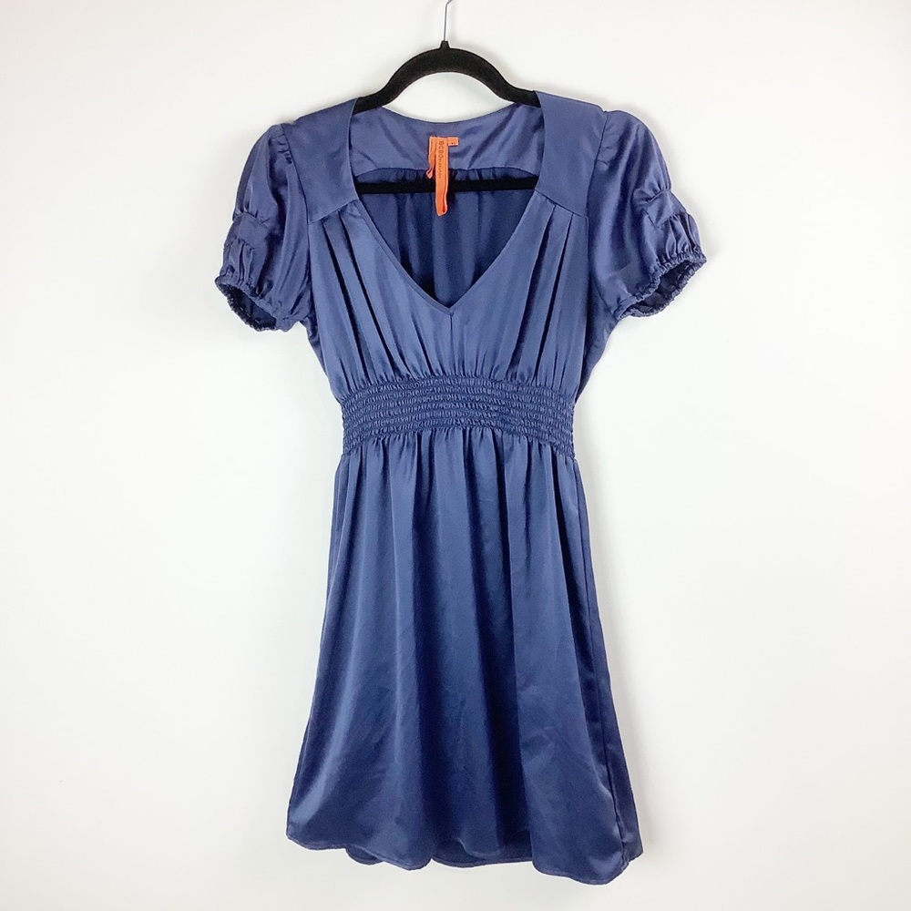 BCBGeneration Blue Satin V-Neck Dress